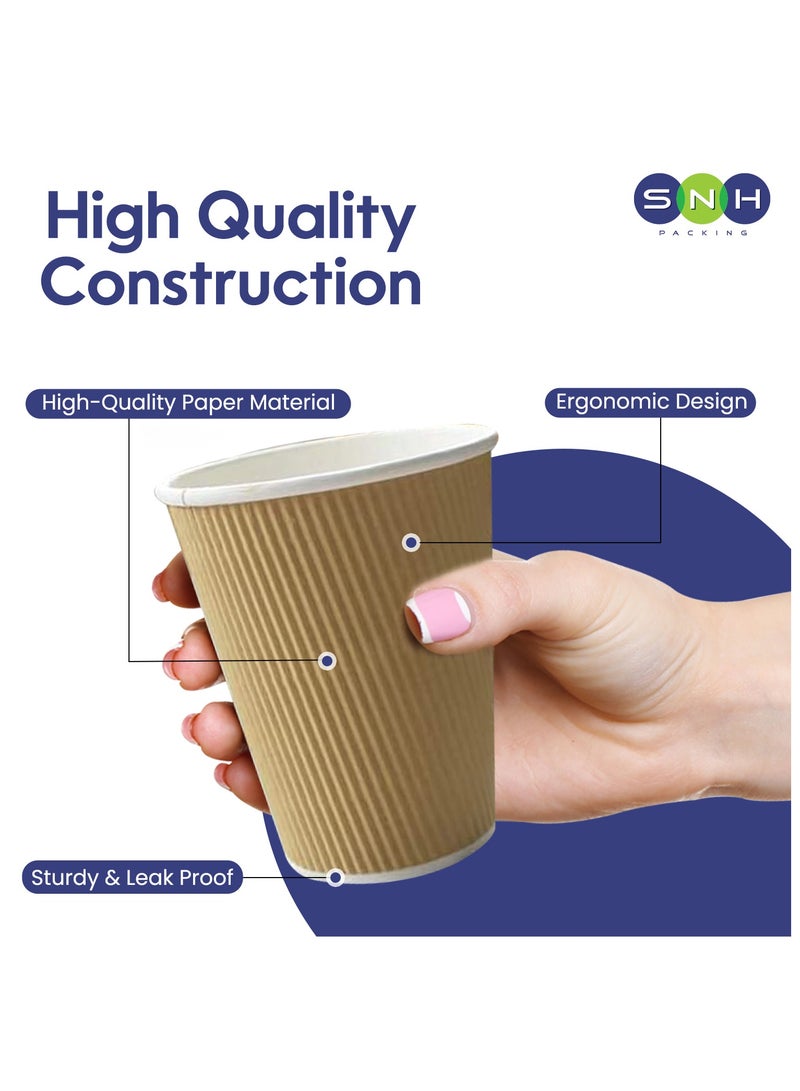 SNH Packing 8 Oz (Pack of 50) Brown Ripple Disposable Cups - 3 Layered Corrugated Paper Cups - Disposable Coffee Cup for Hot & Cold Drinks - Perfect for Events & Parties - Image 5